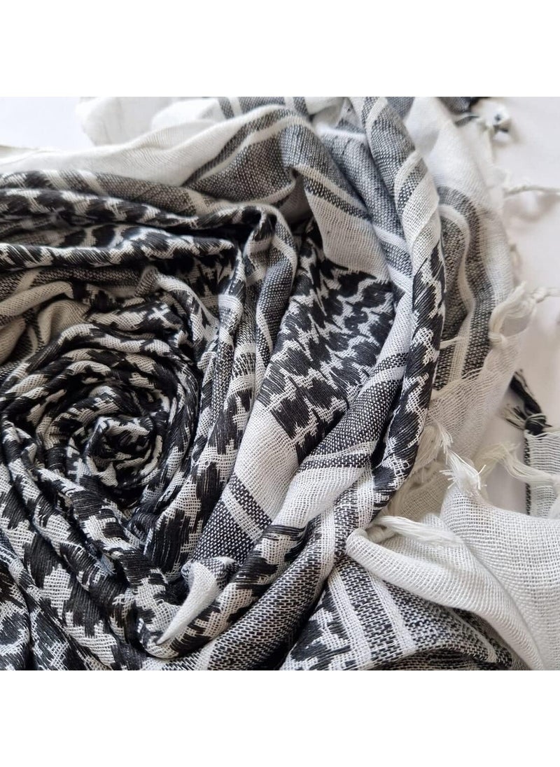 Generic Shemagh Scarf Military Tactical Desert Keffiyeh Scarf Head Neck Scarf Bandana Cotton Colorful Arab Scarves Wrap with Tassel for Men & Womenâ€¦ (White Black)  - Image 4