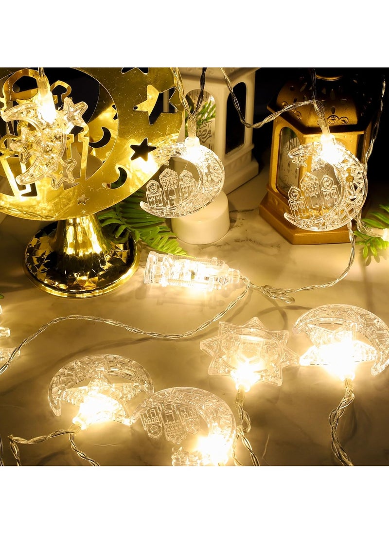 VUCATIN أضواء رمضان، 9.84 قدم، 20 مصباح LED أبيض دافئ لرمضان، سلسلة أضواء تعمل بالبطارية على شكل نجمة قمر رمضان لتزيين رمضان وعيد مبارك وديكور الحفلات الداخلية والخارجية  - Image 2