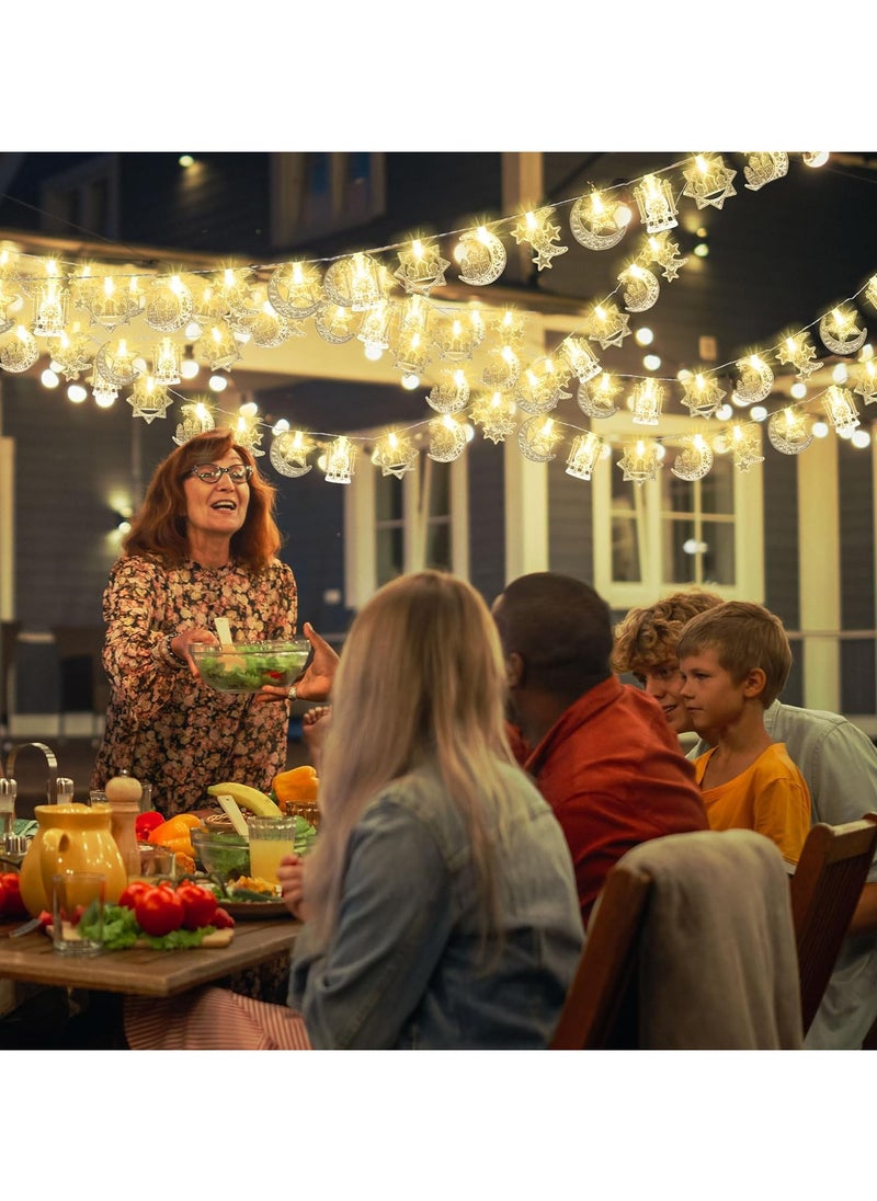 VUCATIN أضواء رمضان، 9.84 قدم، 20 مصباح LED أبيض دافئ لرمضان، سلسلة أضواء تعمل بالبطارية على شكل نجمة قمر رمضان لتزيين رمضان وعيد مبارك وديكور الحفلات الداخلية والخارجية  - Image 3