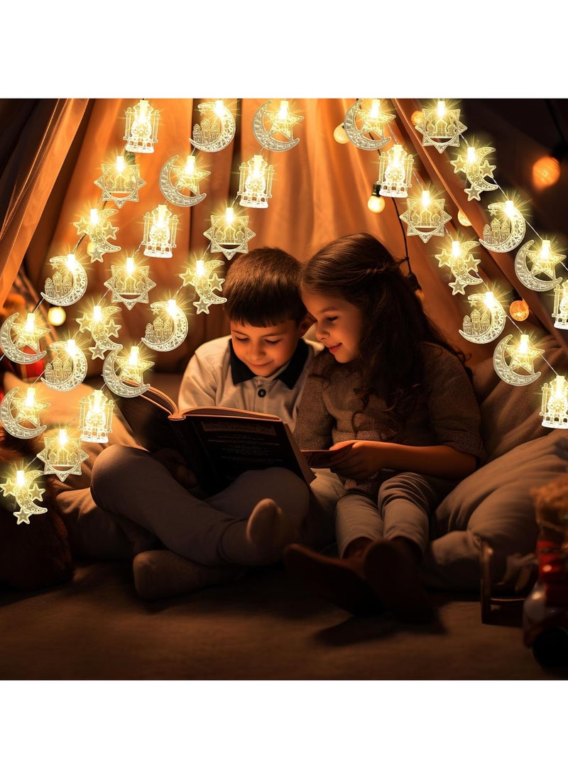 VUCATIN أضواء رمضان، 9.84 قدم، 20 مصباح LED أبيض دافئ لرمضان، سلسلة أضواء تعمل بالبطارية على شكل نجمة قمر رمضان لتزيين رمضان وعيد مبارك وديكور الحفلات الداخلية والخارجية  - Image 5