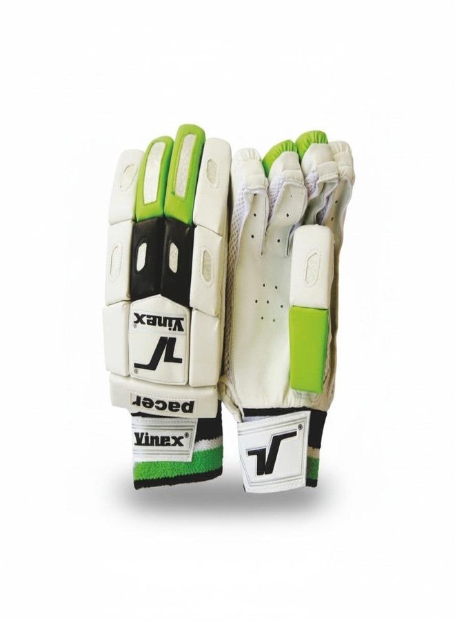 Vinex Pacer Batting Gloves Bend Finger | Leather Palm Cricket Gloves with PVC Thumb Protection, Air Ventilation & Toweled Wristband - Ideal for Beginners (1 Pair) - Image 1