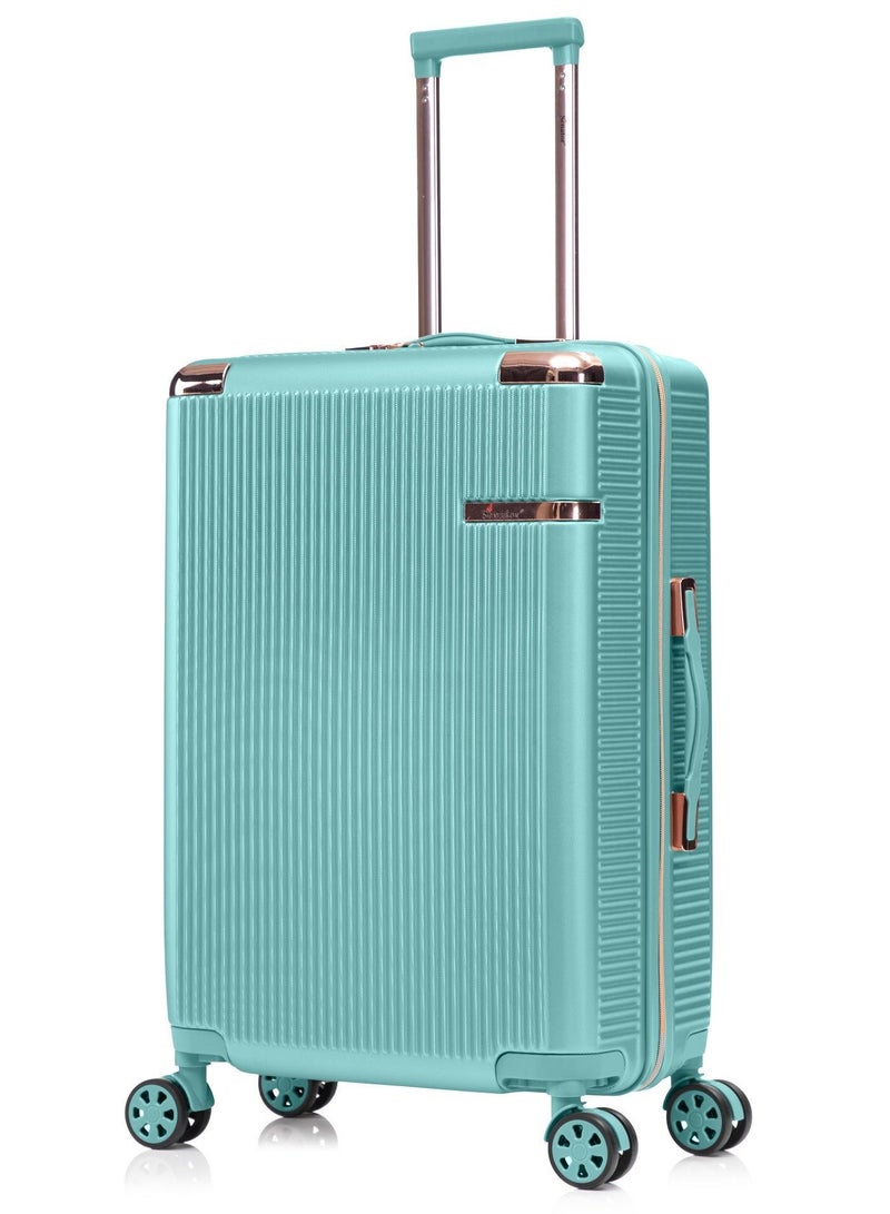 SENATOR hard case medium checked luggage trolley for unisex abs lightweight 4 double wheeled suitcase with built in tsa type lock a5123 green - Image 1