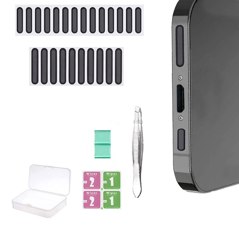 Pivdo Anti Dust Plug Adhesive Metal Net Mobile Phone Speaker Stickers for Universal Android & iPhone Protector Mobile Accessories (Dust Protector 24 Pcs Cloth-Black) - Image 1