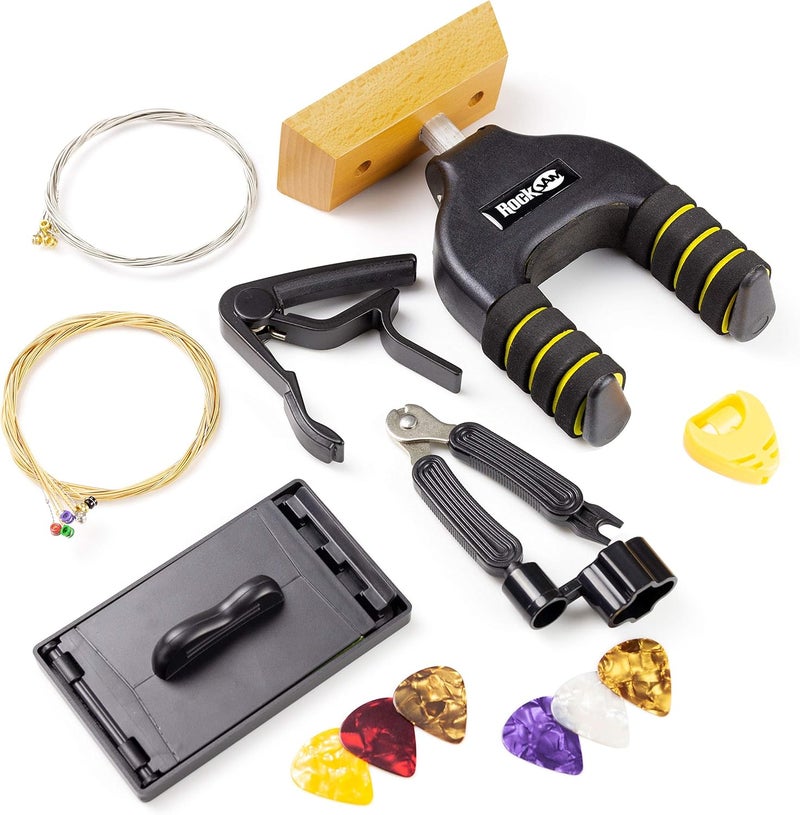 RockJam Universal Guitar Accessories Super-kit with Hanger, Capo, Electric & Acoustic Strings, Tuner Multi-Tool, Plectrums & Pick Holder (RJACC01) - Image 1