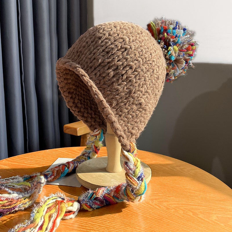 Women's Winter Knitted Beanie Hat with Fringe, Ethnic Style, Ear Flap - Image 3