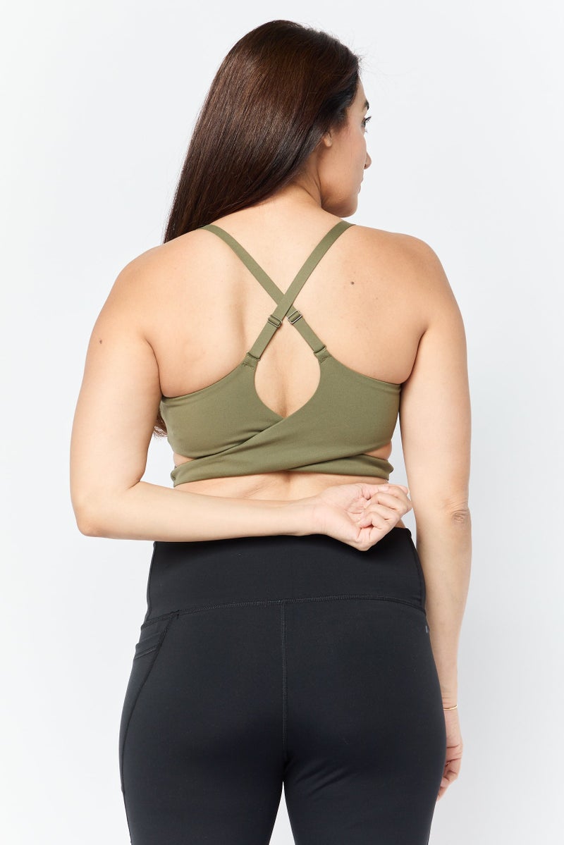 Adidas Women Sportswear Fit Brand Logo Training Bra, Olive - Image 2