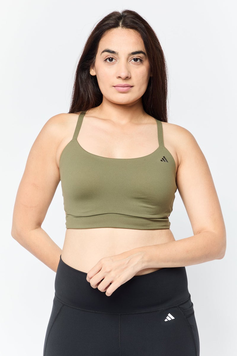 Adidas Women Sportswear Fit Brand Logo Training Bra, Olive - Image 1