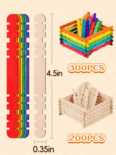 Alphatool 500 Pcs Connectable Sawtooth Popsicle Sticks - 4.5'' Colored and Natural Wood Craft Sticks for Kids' Arts and Crafts Projects in The Classroom and Home - Image 5