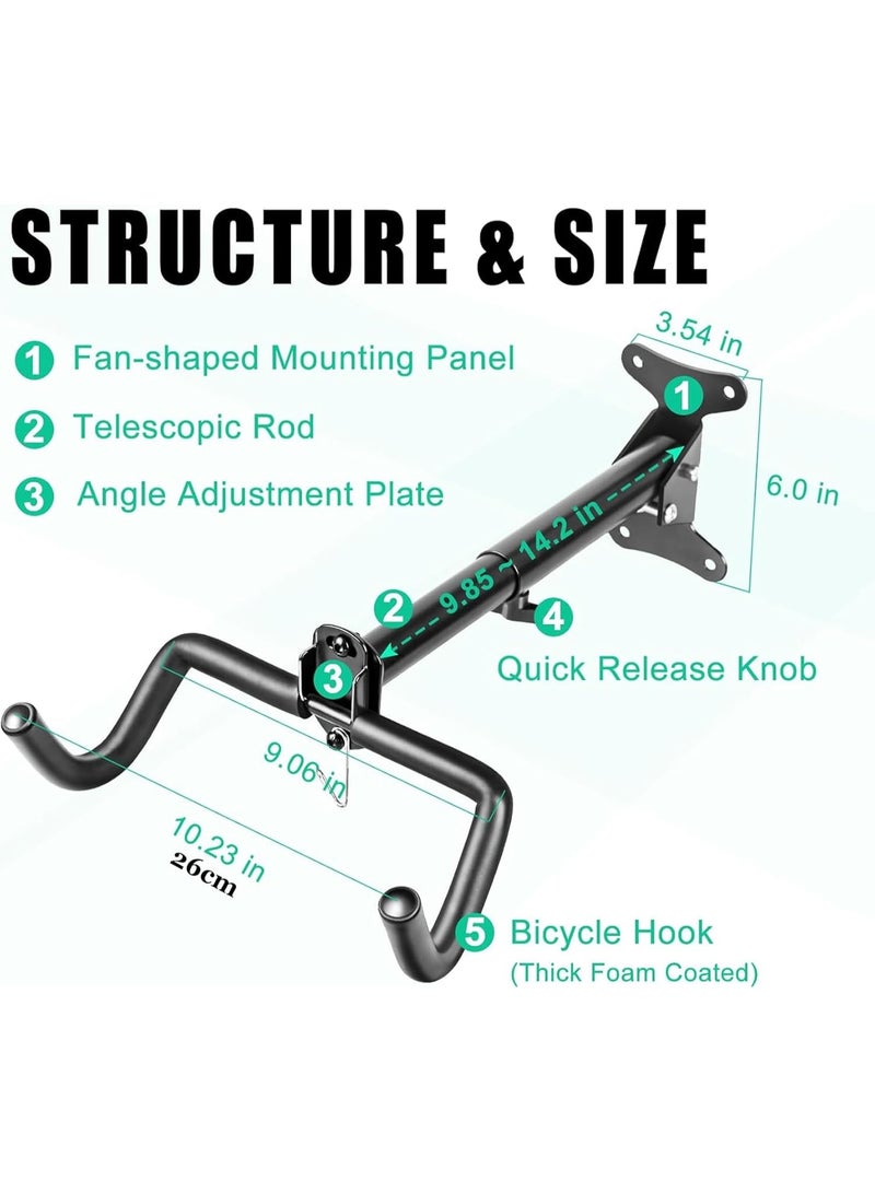 Soofam 2Pack Garage Bike Wall Rack, Adjustable Bicycle Hanger Wall Mount Storage, Horizontal Hook Holder for Hanging Mountain Bike,Road Bike,Hybrid Bike (Black) - Image 4