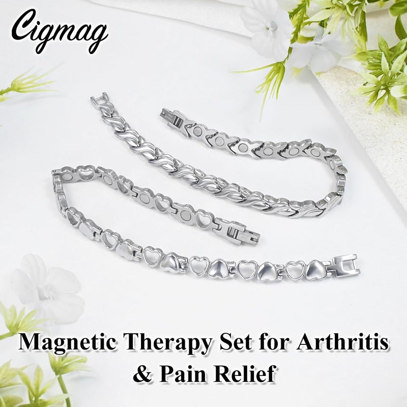 Cigmag 2PCS Magnetic Bracelets for Women Adjustable Titanium Steel Magnetic Bracelet with Strength Magnets Sizing Tool and Present Box - Image 5
