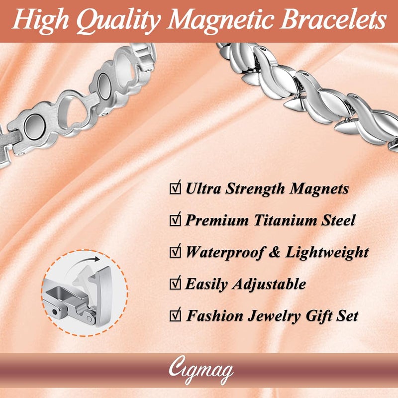 Cigmag 2PCS Magnetic Bracelets for Women Adjustable Titanium Steel Magnetic Bracelet with Strength Magnets Sizing Tool and Present Box - Image 4