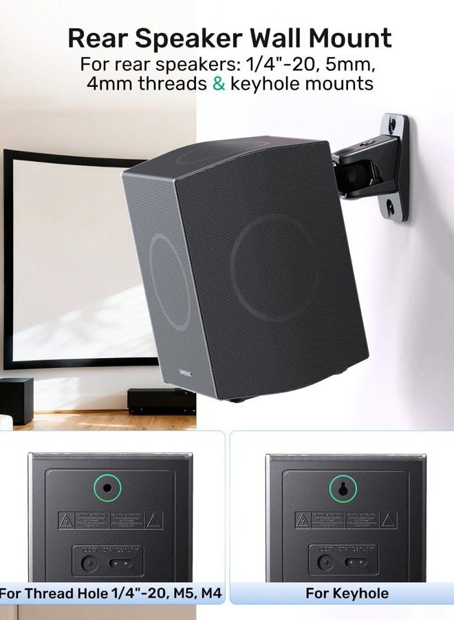 Borenbuir Surround Sound Speaker Wall Mount，Ceiling Mount Bracket for Universal Satellite, fits Keyhole and Thread Hole with 1/4 20 Threads, 5mm and 4mm One Pair，Black - Image 5