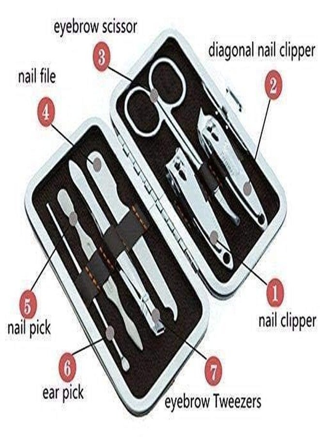 Pelikas 7 in 1 Stainless Steel Professional Manicure & Pedicure Kit For Women Includes Scissors A Nail cutter, Acne Remover needle, Blackhead Tool With Leather Case - Image 1