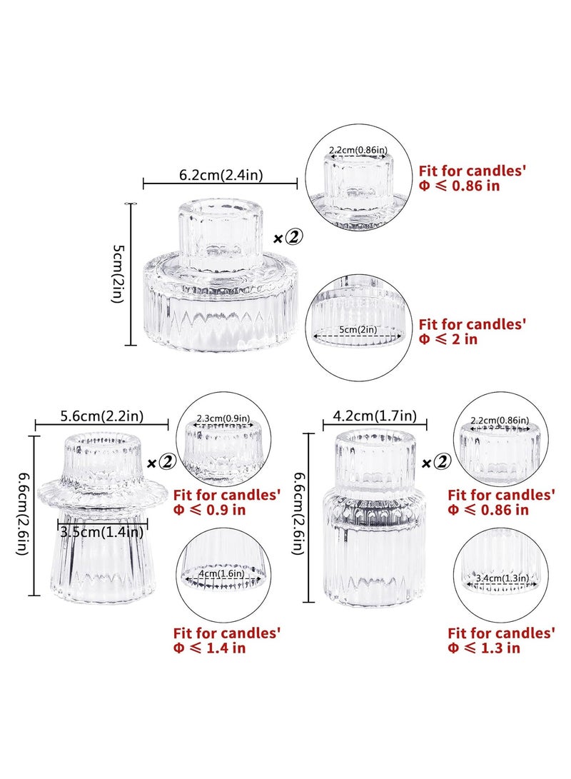 Candlestick Holders Set of 6, Ribbed Glass Taper Candle Holders, Reversible Clear Tealight & Candle Stick Candle Holder Vintage Crystal Tealight Candle Holder for Wedding Dinner Party - Image 2