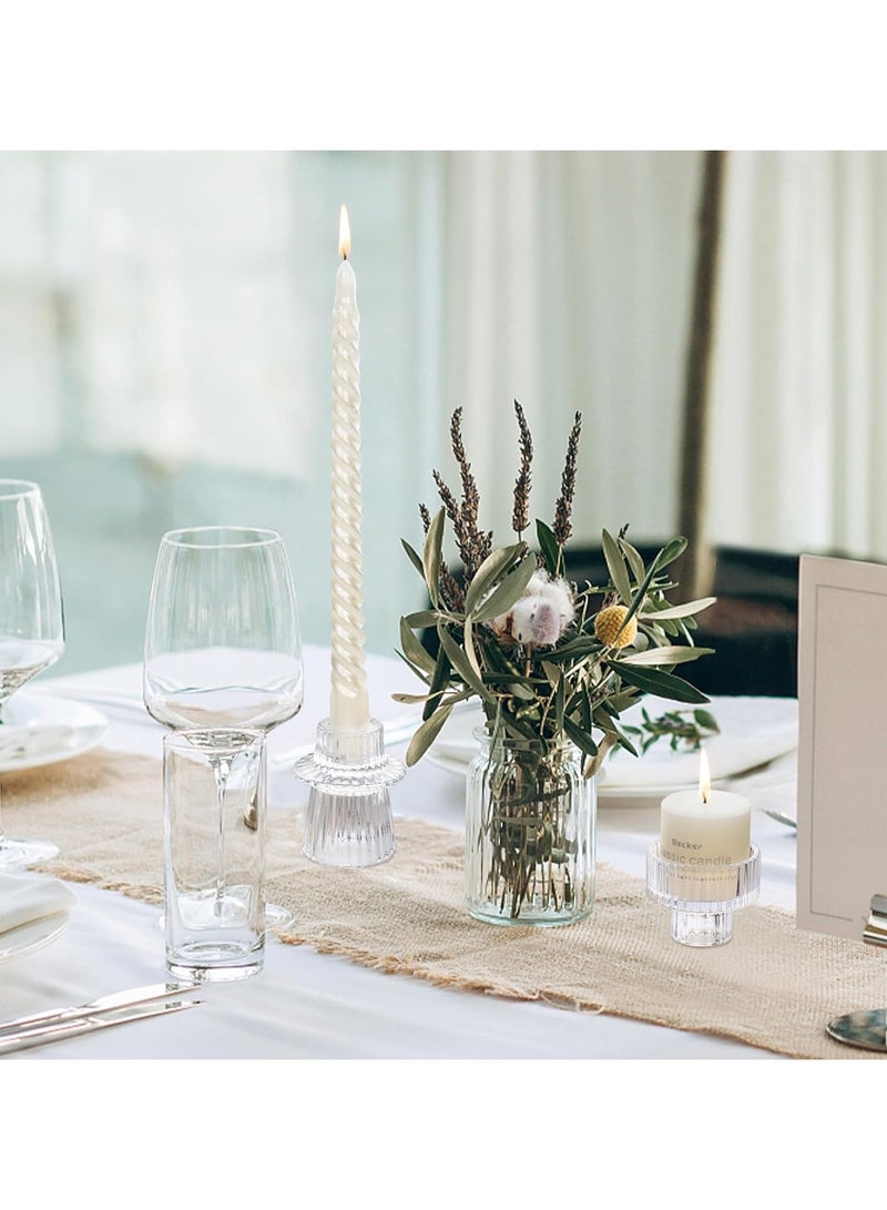 Candlestick Holders Set of 6, Ribbed Glass Taper Candle Holders, Reversible Clear Tealight & Candle Stick Candle Holder Vintage Crystal Tealight Candle Holder for Wedding Dinner Party - Image 3