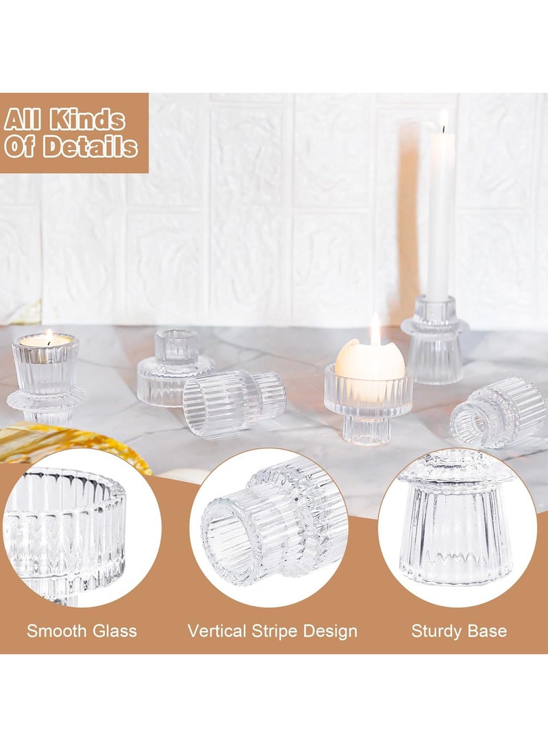 Candlestick Holders Set of 6, Ribbed Glass Taper Candle Holders, Reversible Clear Tealight & Candle Stick Candle Holder Vintage Crystal Tealight Candle Holder for Wedding Dinner Party - Image 4