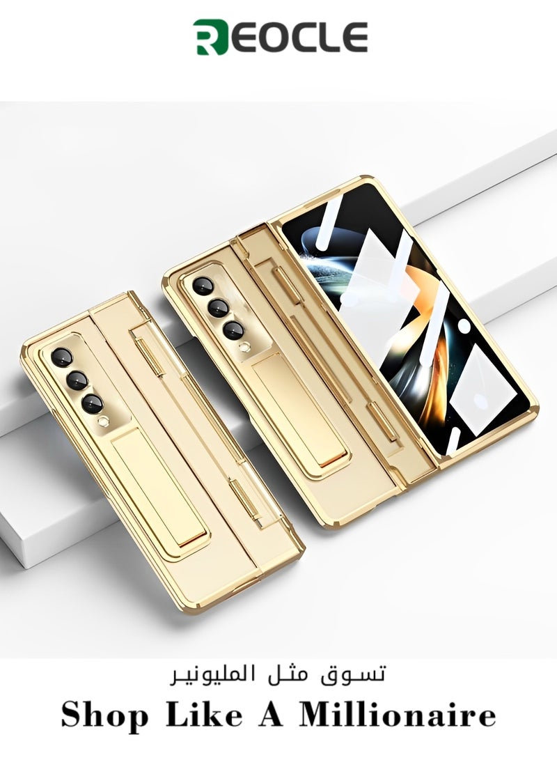 REOCLE Phone Case Phone Cover with Screen Protector Transparent Frosted Stand Hinge Phone Case for Samsung Galaxy Z Fold 3 Fold 4 Fold 5 - Image 1