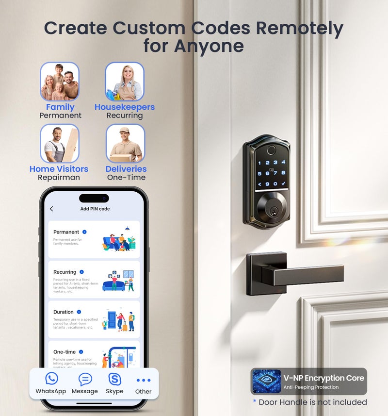 Veise VE017G Wi-Fi Keyless Entry Door Lock with Fingerprint, App Remote Control, Smart Locks for Front Door, Electronic Keypad Deadbolt, Auto Locking, Waterproof, Easy to Install, Matte Black - Image 5