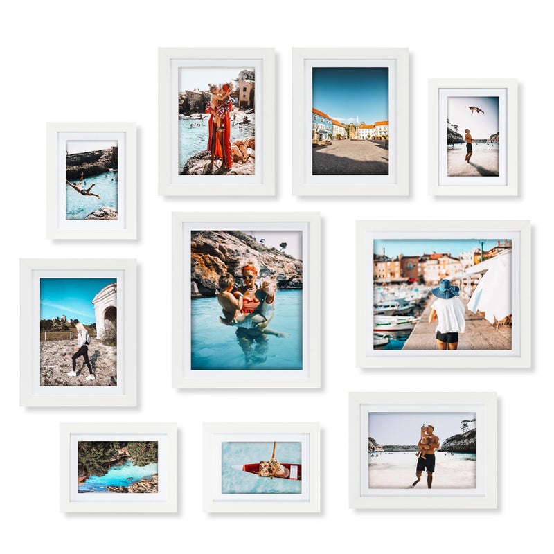 Giftgarden White Multi Picture Frames with Mat for Multiple Sizes Photos Four 4x6 Four 5x7 Two 8x10 for Gallery Photo Frame Collage Wall or Tabletop Display Assortment Set of 10