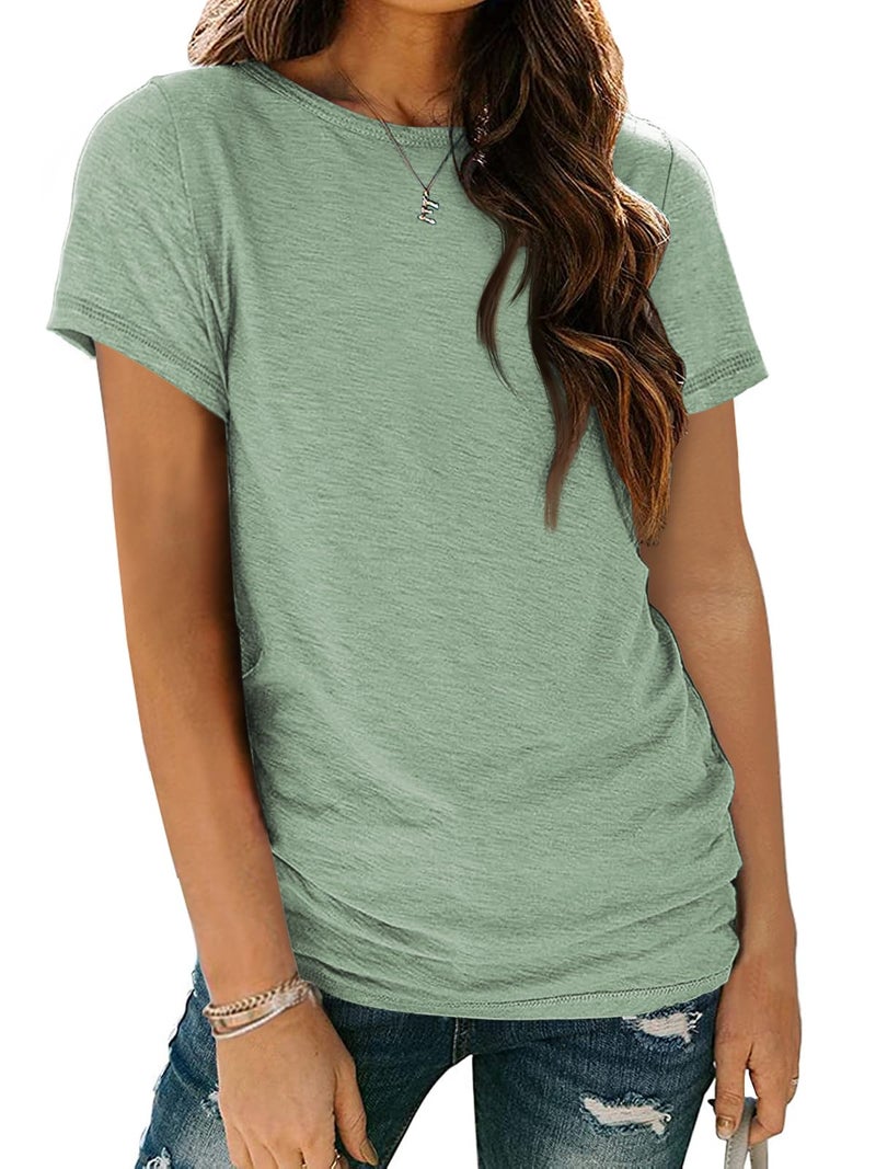 AUTOMET Womens Tops Shorts Sleeve Shirts for Summer Spring Beach Vacation Plus Size Oversized Casual Tee for Teen Girls 2025 02lightgreen L - Image 1