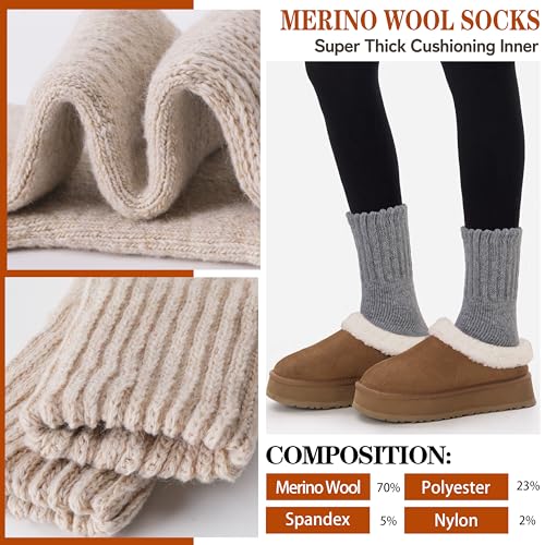 Sandsuced Merino Wool Thermal Boot Socks for Men Women Winter Warm Thick Cozy Hiking Christmas Stocking Stuffers Socks 3 Pairs(Black/Grey/Beige,M) - Image 2