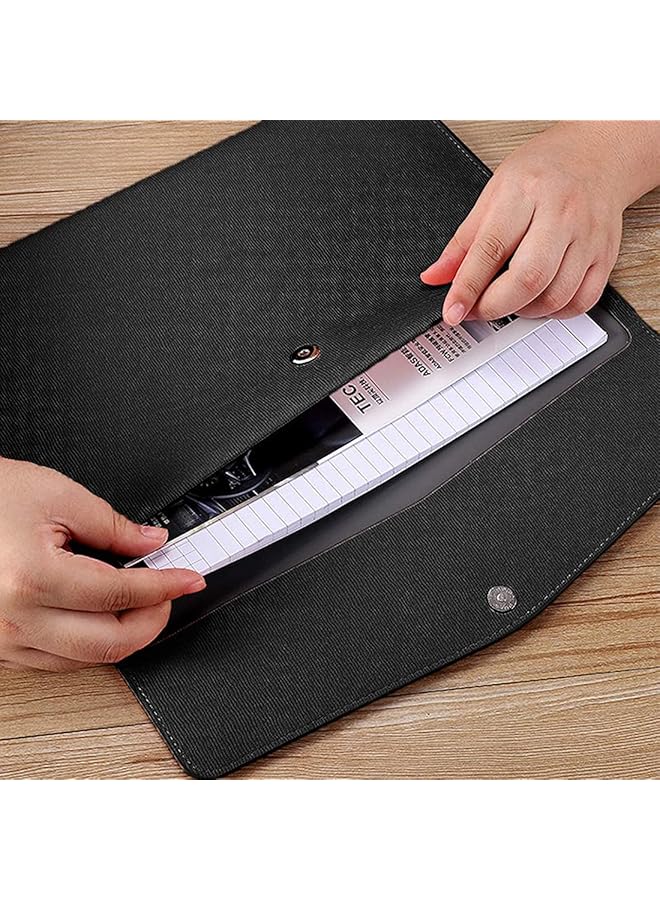 erorex Pu Leather A4 File Folder Document Holder Waterproof Portfolio Envelope Folder Case With Snap Closure Pu Leather Envelope Folder Pockets File Jacket Envelope Flat Document Organizer Black - Image 5