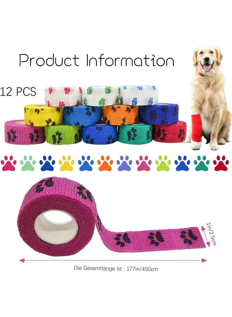 Meetion 12 Rolls Self-Adhesive Bandage Animal Bandage Dog Vet Wrap Pet Self-Adhesive Bandage for Fingers, Wrists, Knees, Ankle Sprains and Swelling - Image 2