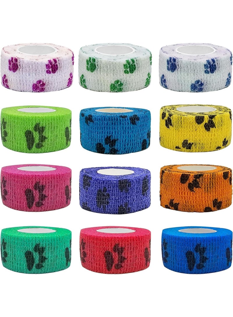 Meetion 12 Rolls Self-Adhesive Bandage Animal Bandage Dog Vet Wrap Pet Self-Adhesive Bandage for Fingers, Wrists, Knees, Ankle Sprains and Swelling - Image 1