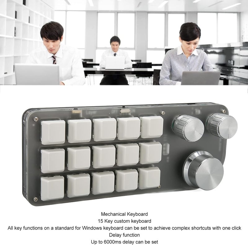 كلاراكو لوحة مفاتيح ميكانيكية بيد واحدة من كلاركو، 15 مفتاحًا، 3 مقابض، مع خاصية التوصيل والتشغيل، لوحة مفاتيح ألعاب صغيرة متعددة الوظائف، وظيفة تأخير لمكتب الألعاب - Image 5