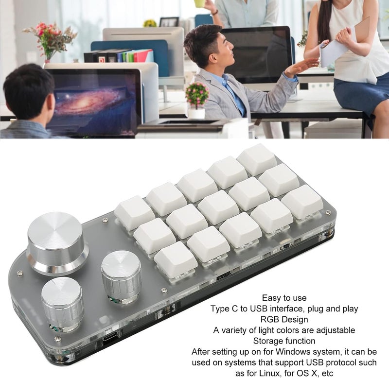 كلاراكو لوحة مفاتيح ميكانيكية بيد واحدة من كلاركو، 15 مفتاحًا، 3 مقابض، مع خاصية التوصيل والتشغيل، لوحة مفاتيح ألعاب صغيرة متعددة الوظائف، وظيفة تأخير لمكتب الألعاب - Image 4