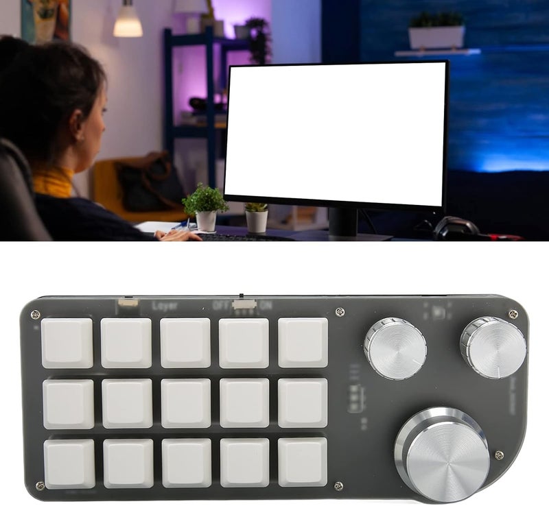 كلاراكو لوحة مفاتيح ميكانيكية بيد واحدة من كلاركو، 15 مفتاحًا، 3 مقابض، مع خاصية التوصيل والتشغيل، لوحة مفاتيح ألعاب صغيرة متعددة الوظائف، وظيفة تأخير لمكتب الألعاب - Image 2
