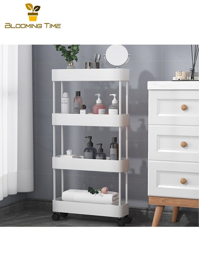 بلومنغ تايم عربة تخزين مكونة من 4 طبقات، رف حمام، رف حمام، رف حمام متعدد الطبقات، رف تخزين مطبخ رف حمام متعدد الطبقات، رف تخزين مطبخ رف حمام رفوف متحرك قابل للإزالة، أبيض - Image 1