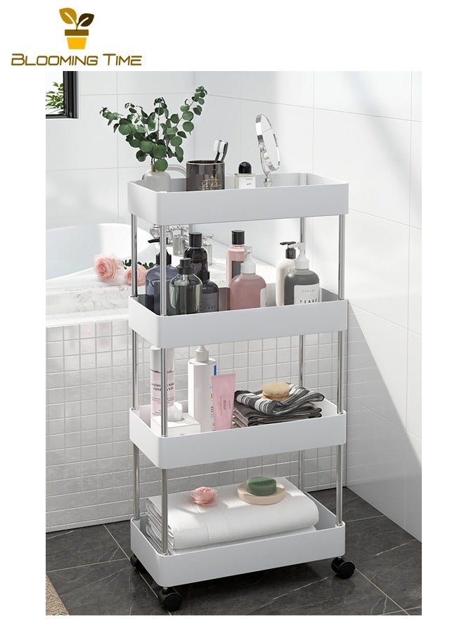 بلومنغ تايم عربة تخزين مكونة من 4 طبقات، رف حمام، رف حمام، رف حمام متعدد الطبقات، رف تخزين مطبخ رف حمام متعدد الطبقات، رف تخزين مطبخ رف حمام رفوف متحرك قابل للإزالة، أبيض - Image 2