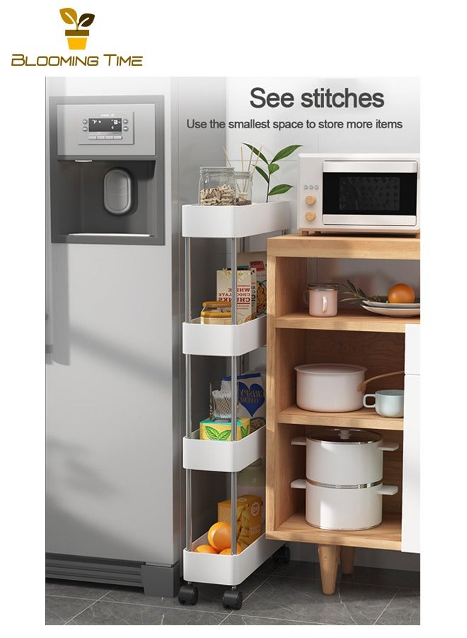 بلومنغ تايم عربة تخزين مكونة من 4 طبقات، رف حمام، رف حمام، رف حمام متعدد الطبقات، رف تخزين مطبخ رف حمام متعدد الطبقات، رف تخزين مطبخ رف حمام رفوف متحرك قابل للإزالة، أبيض - Image 4