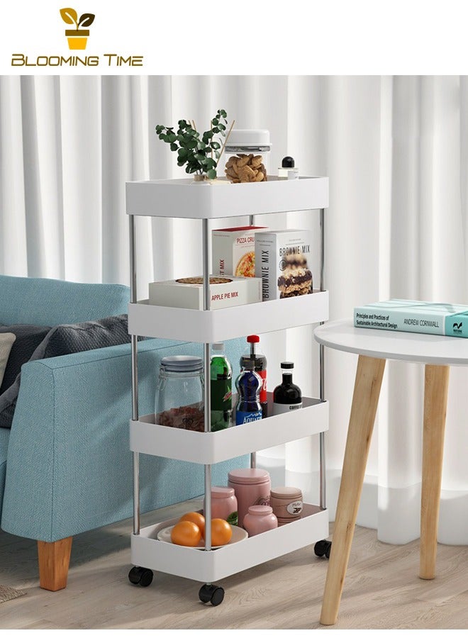 بلومنغ تايم عربة تخزين مكونة من 4 طبقات، رف حمام، رف حمام، رف حمام متعدد الطبقات، رف تخزين مطبخ رف حمام متعدد الطبقات، رف تخزين مطبخ رف حمام رفوف متحرك قابل للإزالة، أبيض - Image 5