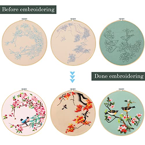 Santune 3 Pack Embroidery Kit for Adults Cross Stitch Kits for Beginners with Bird Patterns,3 Instructions,1 Hoop,Threads and 6 Needles,Hand Needlepoint Sets for Women - Image 4