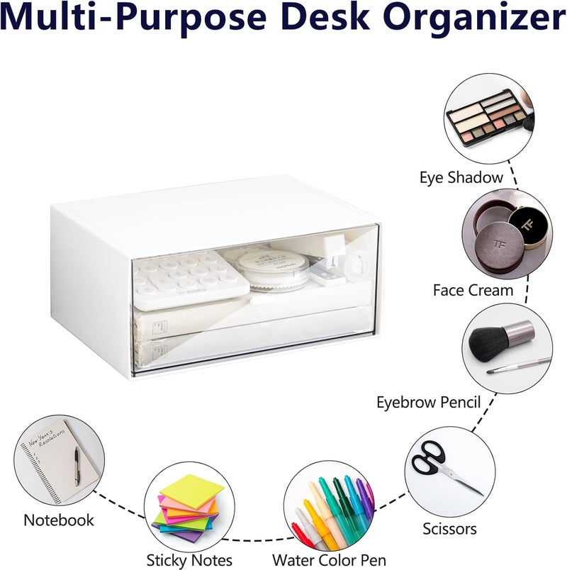 kulusion Desk Drawer Organizer, Stackable Storage Drawers, White Plastic, Ideal for Makeup Storage, Bathroom, Accessories etc Large 1 Drawer (White) - Image 5