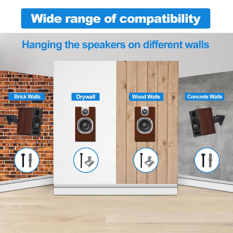 Howonder Speaker Wall Mount,Swivel & Tilt,All Aluminium Wall Speaker Mount for Small Speakers,Hold up to 30lbs,HD-818,2 Packs(Black) - Image 4