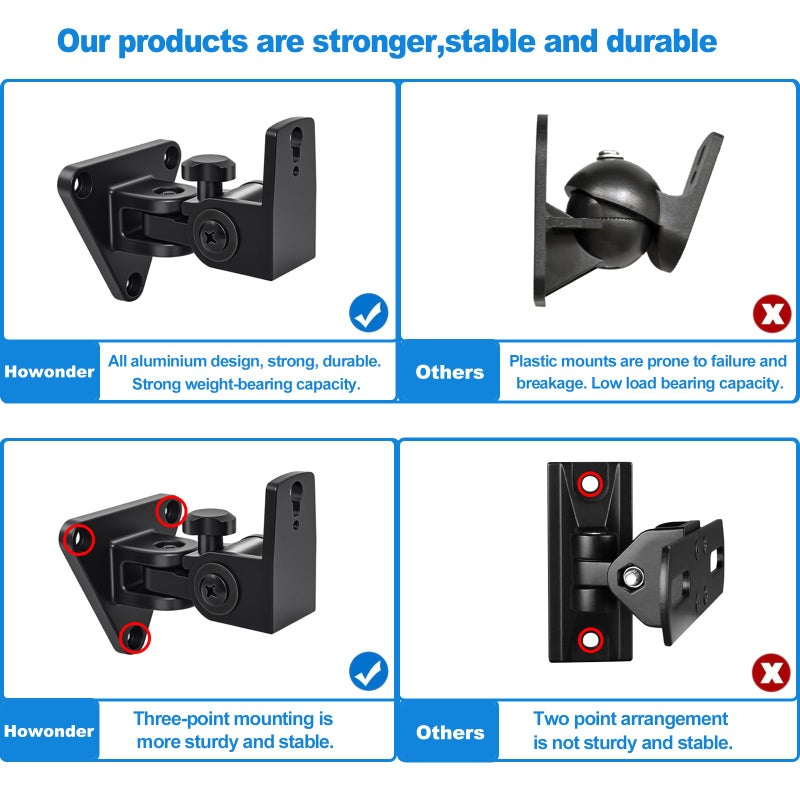 Howonder Speaker Wall Mount,Swivel & Tilt,All Aluminium Wall Speaker Mount for Small Speakers,Hold up to 30lbs,HD-818,2 Packs(Black) - Image 3