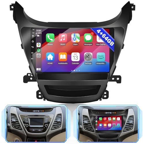 Hikity 8 Core 4+64GB for Hyundai Elantra 2014-2016 Android 15 Car Stereo Wireless Apple Carplay, 9 Inch IPS Touchscreen Car Radio 59UI GPS Navigation WiFi 32EQ DSP Backup Camrea - Image 1