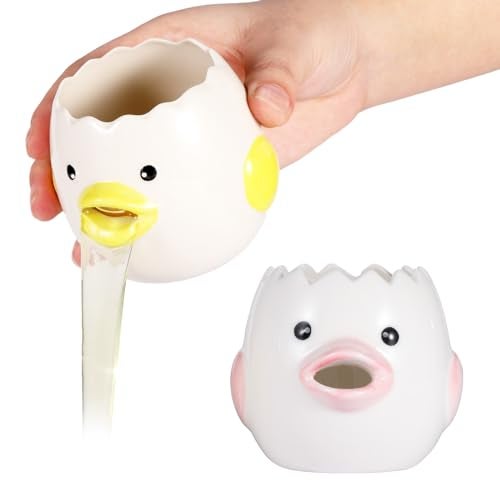 Edgnb 2 Pack Cute Egg Separator, Ceramics Vomiting Chicken Egg Yolk Egg White Separator, Little Chick Small Egg Filter Splitter,Dishwasher Safe (Yellow & Pink) - Image 1