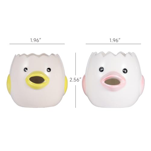 Edgnb 2 Pack Cute Egg Separator, Ceramics Vomiting Chicken Egg Yolk Egg White Separator, Little Chick Small Egg Filter Splitter,Dishwasher Safe (Yellow & Pink) - Image 2