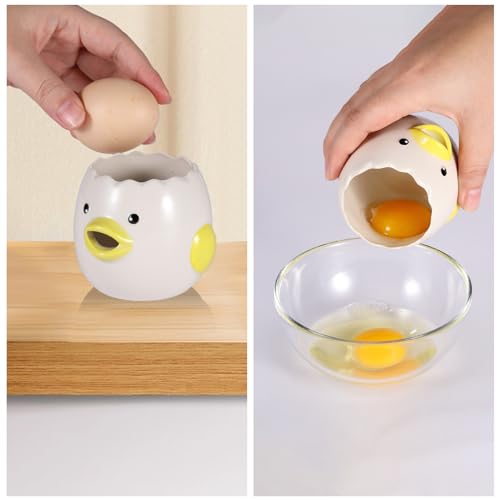 Edgnb 2 Pack Cute Egg Separator, Ceramics Vomiting Chicken Egg Yolk Egg White Separator, Little Chick Small Egg Filter Splitter,Dishwasher Safe (Yellow & Pink) - Image 5