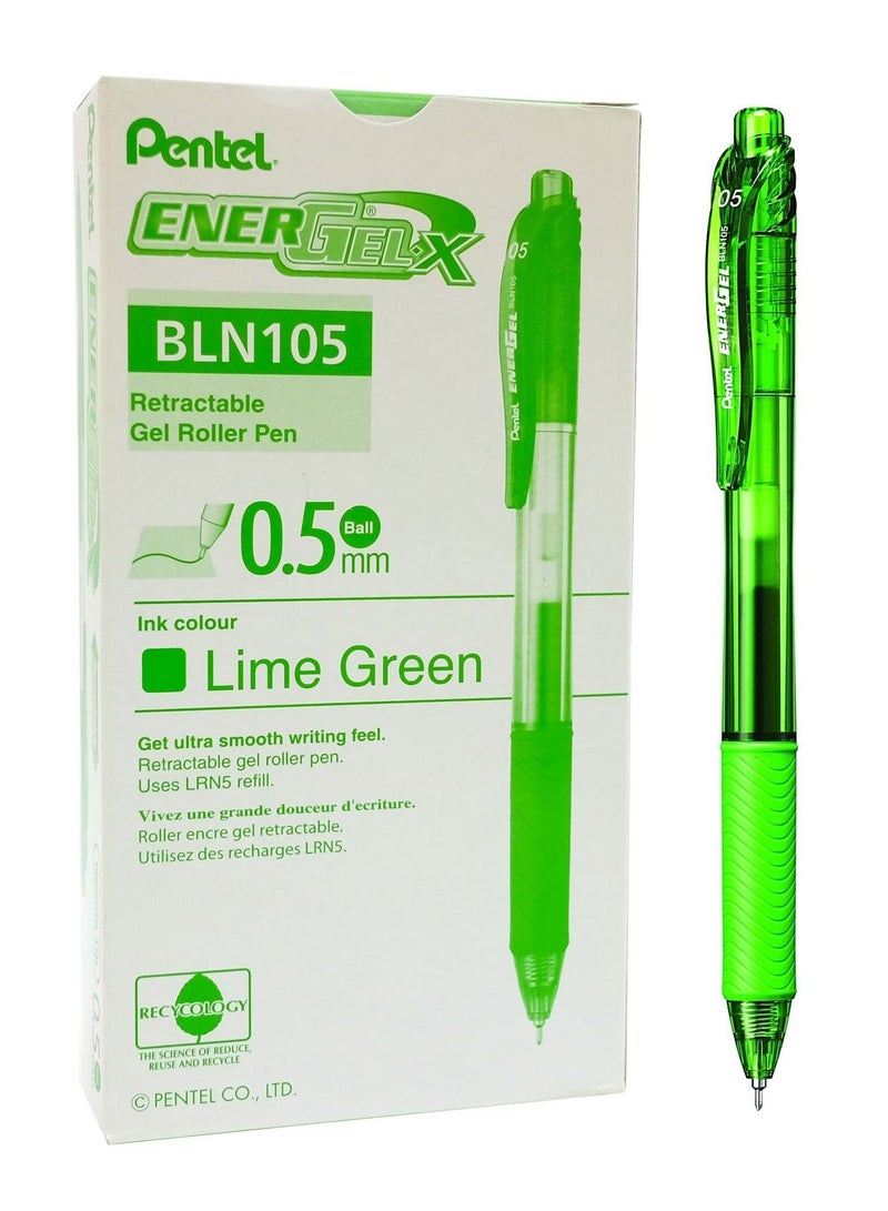 Pentel 12-Piece Energel Gel Ink Pen 0.5mm Tip Lime Green Ink - Image 1
