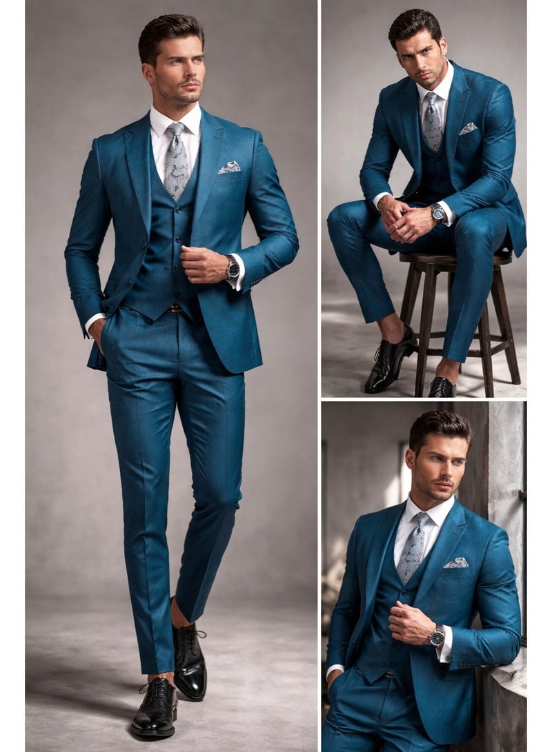 Lavandera Men's Three-Piece Suit, Two-Button, Elegant Style for Occasions and Meetings, Petrol - Image 2