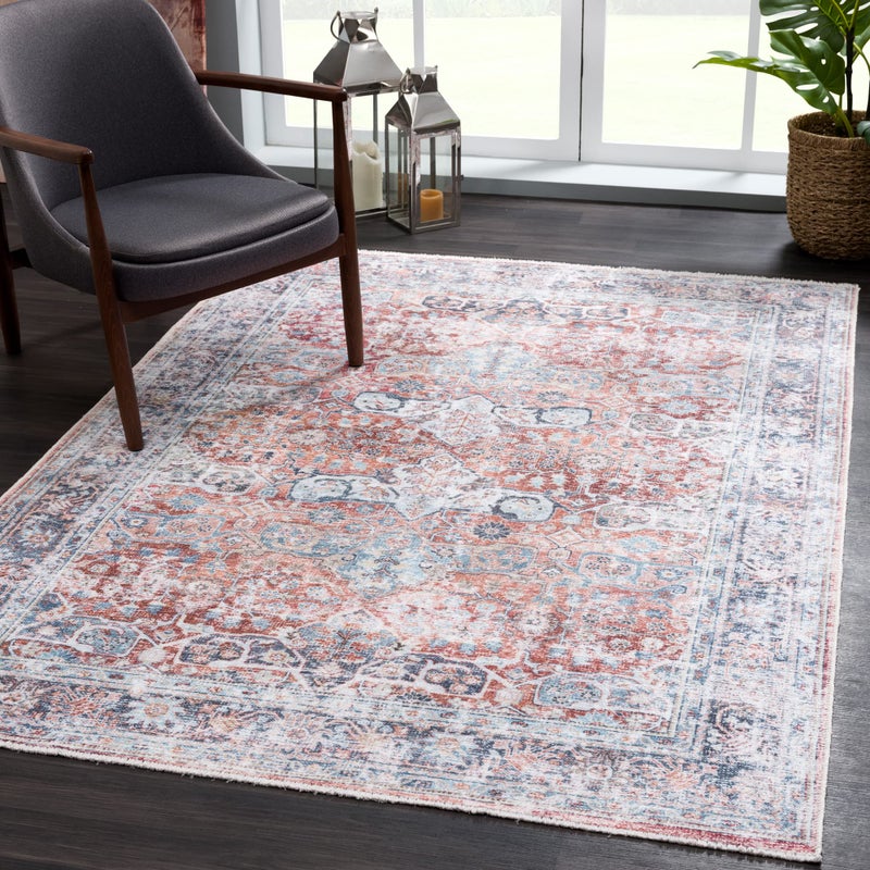 Bloom Rugs Caria Washable Non-Slip 3x5 Rug - Brick/Dark Blue Traditional Area Rug for Living Room, Bedroom, Dining Room, and Kitchen - Exact Size: 3' x 5' - Image 2