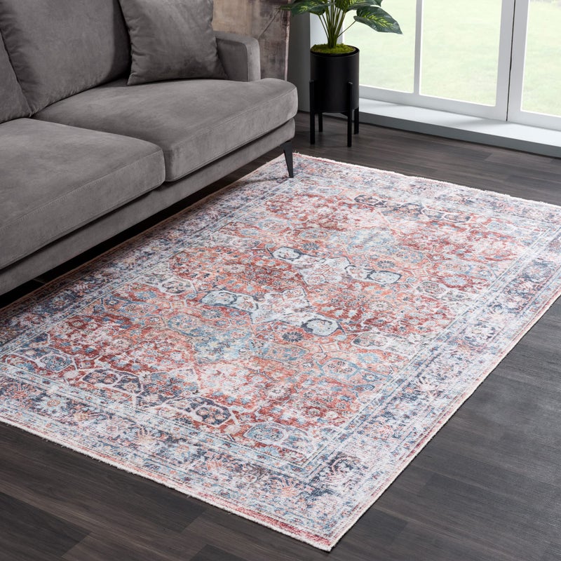 Bloom Rugs Caria Washable Non-Slip 3x5 Rug - Brick/Dark Blue Traditional Area Rug for Living Room, Bedroom, Dining Room, and Kitchen - Exact Size: 3' x 5' - Image 3