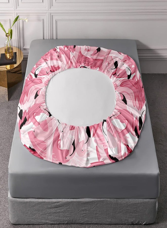 AILONEN Flamingo Fitted Sheet Twin Size, Tropical Flamingo Pattern Bed Sheets for Kids Girls Teens, Sheet Set, 1 Fitted Sheet and 2 Pillow Case, 3 Piece - Image 3