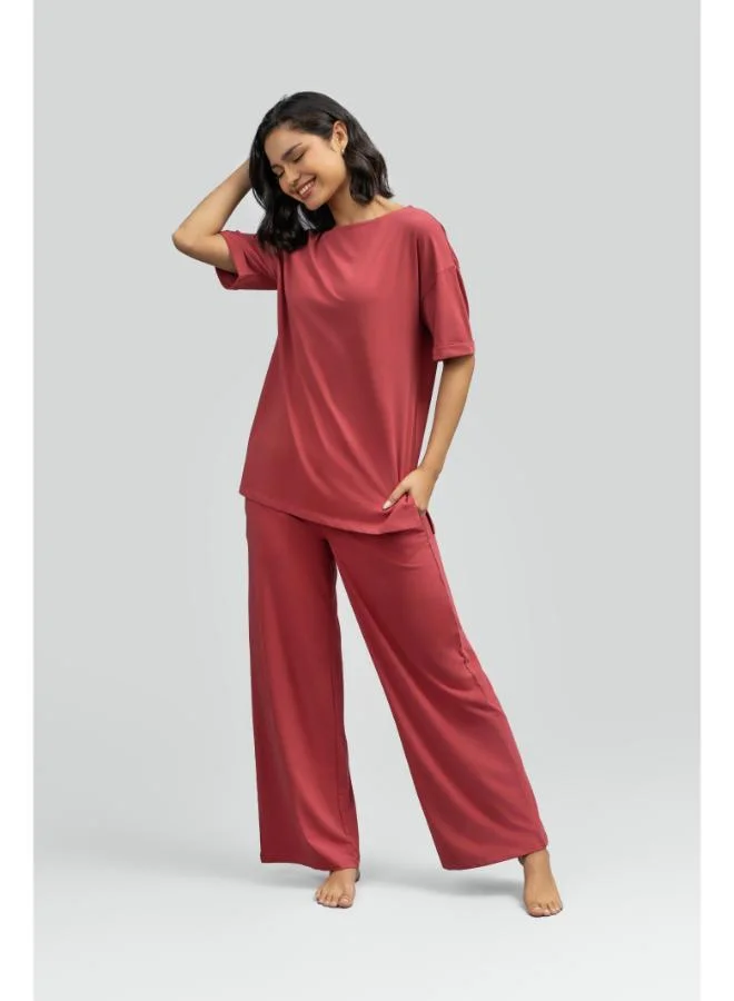 NeceSera Side-Slit Ruby Long Lounge Set