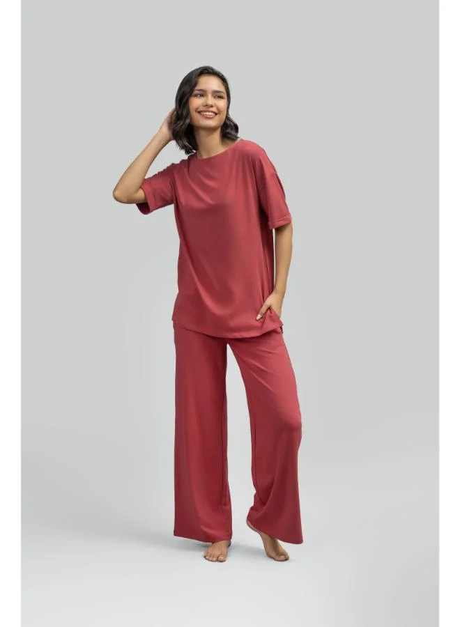 NeceSera Side-Slit Ruby Long Lounge Set